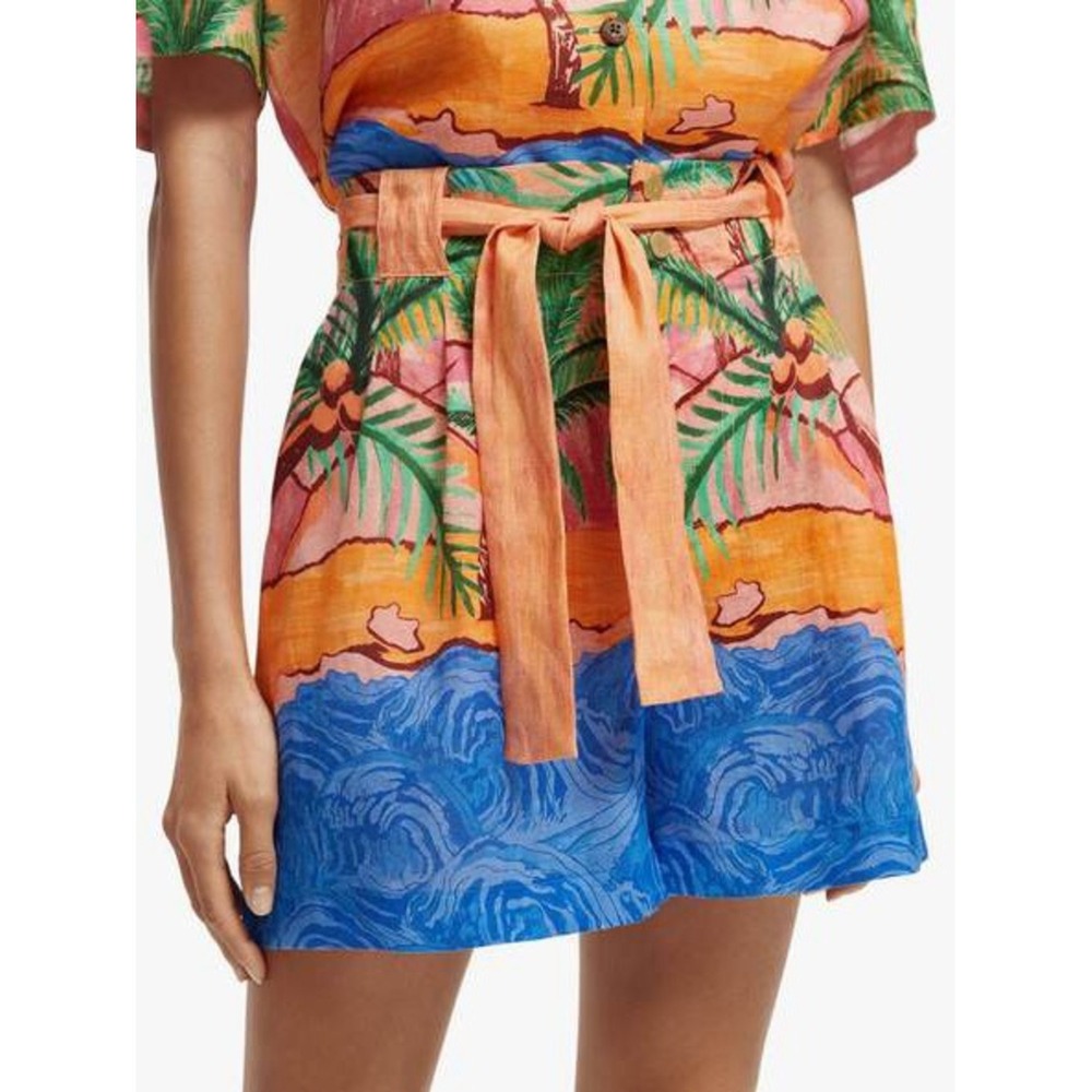 Scotch & Soda Summer Edition Linen Beach Print Belt Shorts Small Tropical Resort - Picture 13 of 13